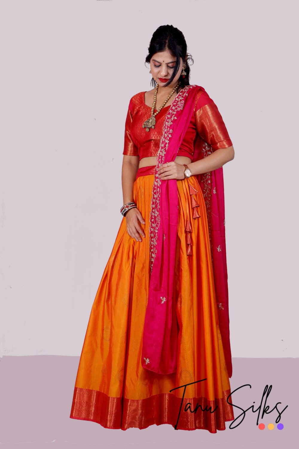 Silk Orange lehenga and Pink red Blouse