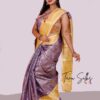 Banarasi tissue soft silk saree Rosy brown with Yellowish orange - Image 2