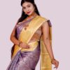Banarasi tissue soft silk saree Rosy brown with Yellowish orange