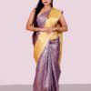 Banarasi tissue soft silk saree Rosy brown with Yellowish orange - Image 4