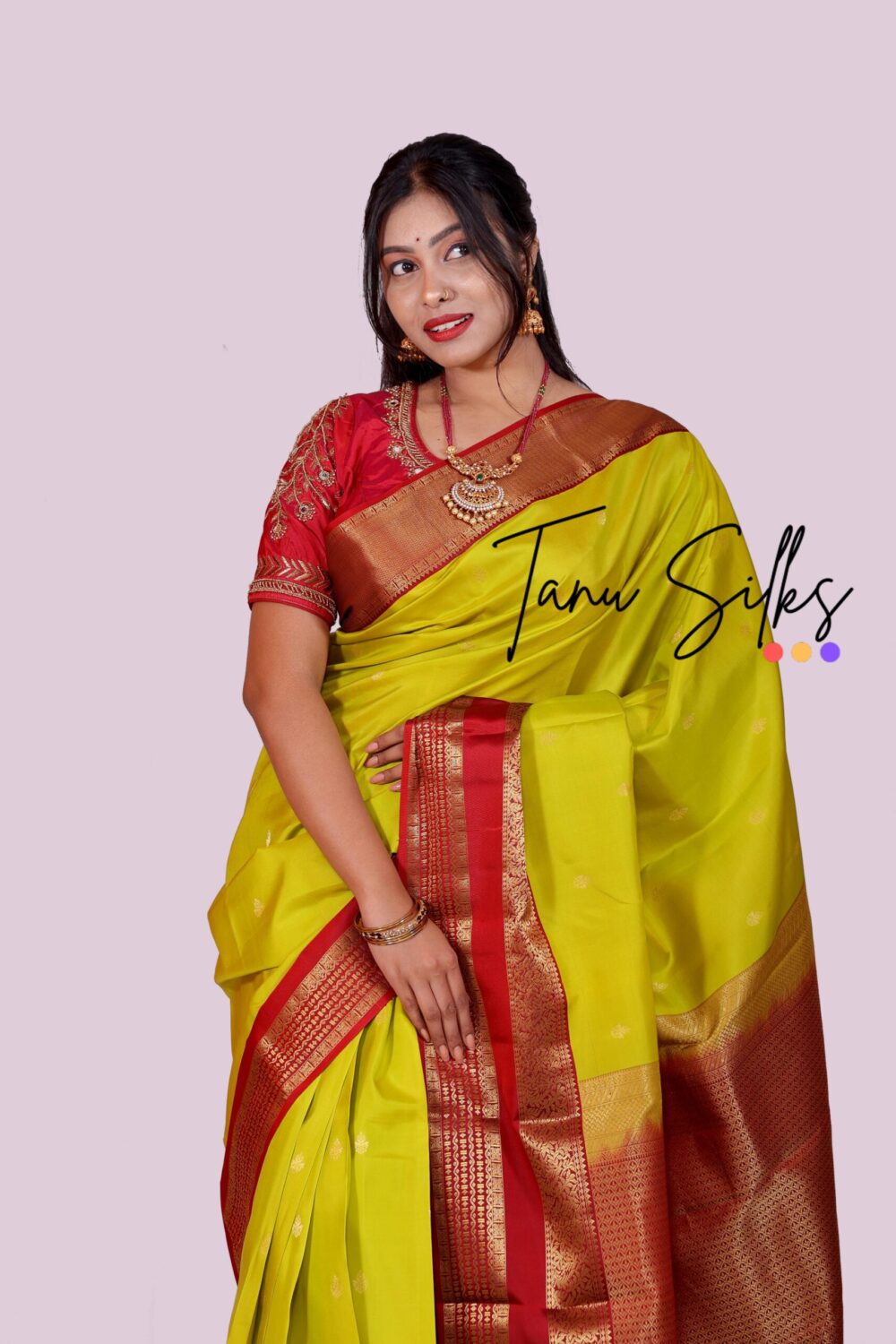 Kanchipuram Silk-Mustard with Cherry