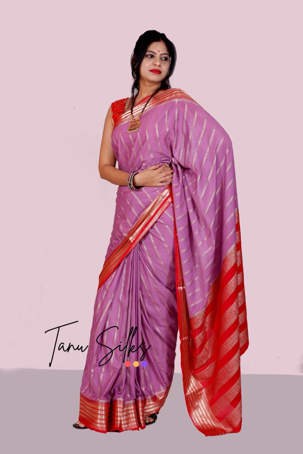 Pure Crape Saree Light plum with Lava