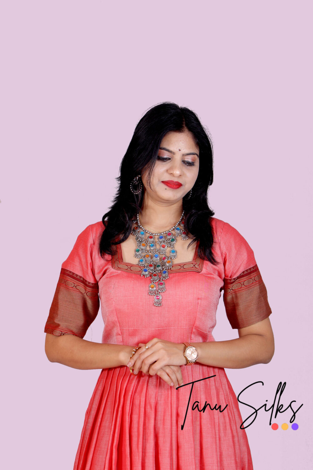 Women Ethnic Pink and Redwine Cotton Gowns