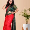 Kanchipuram Silk-Red pink with Dark green blue - Image 2