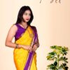 Kanchipuram Silk-Orange yellow with Purple - Image 2