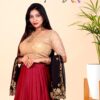 Maroon lehenga and gold netted blouse