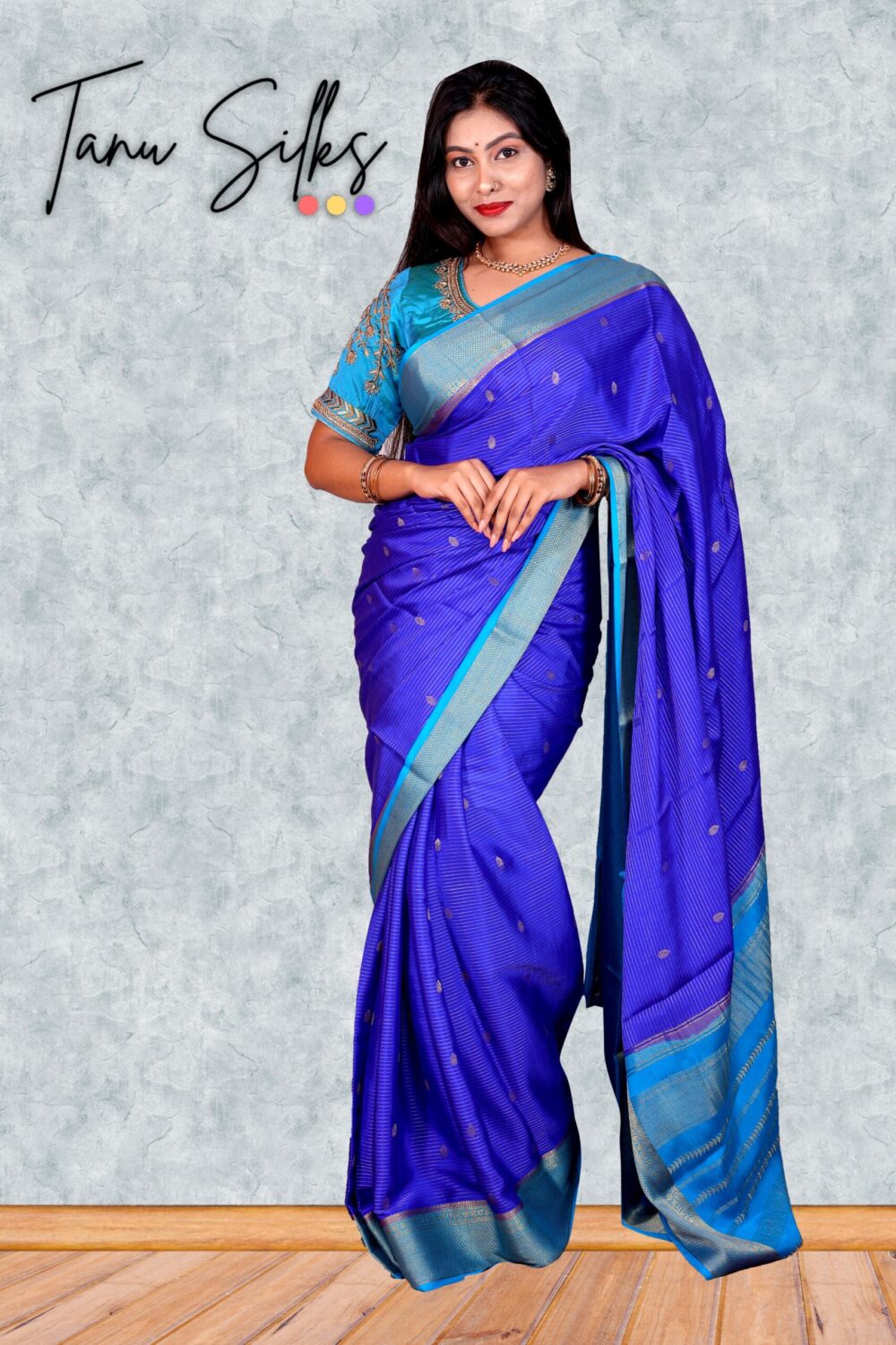 Pure Mysore silk with Light Royal Blue - Sky Blue120 Gsm