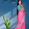 Pure Mysore silk with Rosy pink- Sky Blue 120 Gsm - Image 2