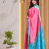 Pure Mysore silk with Rosy pink- Sky Blue 120 Gsm - Image 3
