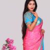 Pure Mysore silk with Rosy pink- Sky Blue 120 Gsm - Image 4