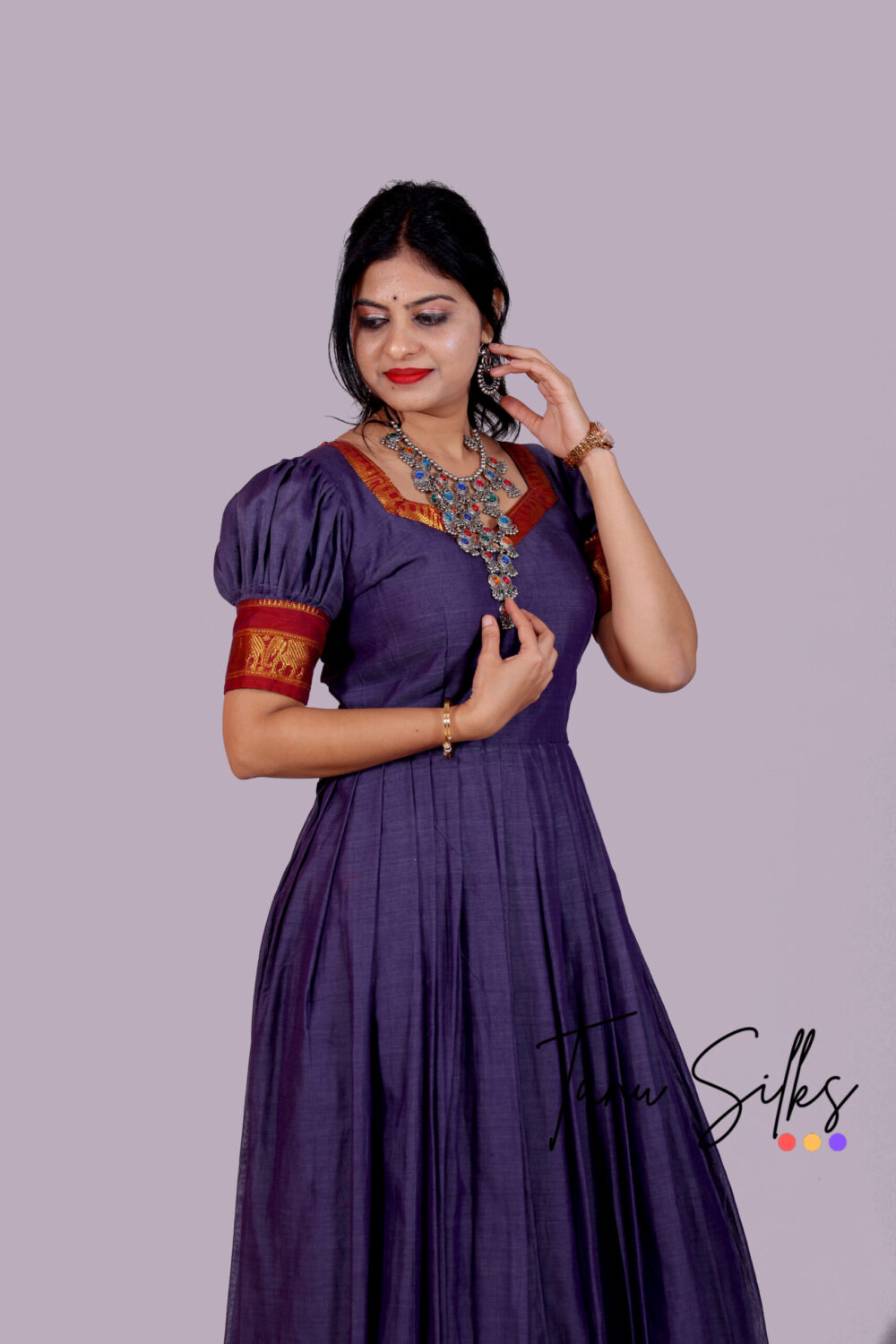 Women Ethnic Purple and Redwine Cotton Gowns