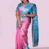 Pure kanjeevaram silk with Rosy pink - Sky blue