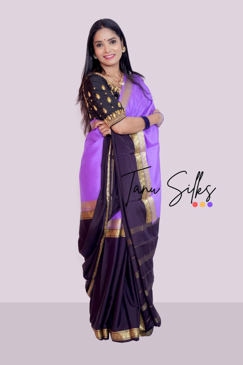 Pure Mysore silk with Light Purple - Black - Image 3
