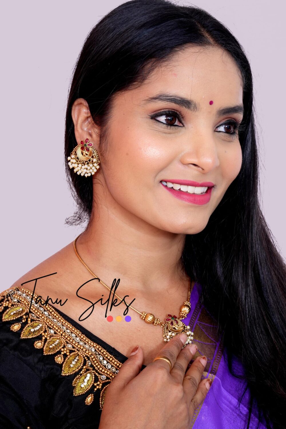 Pure Mysore silk with Light Purple - Black - Image 5