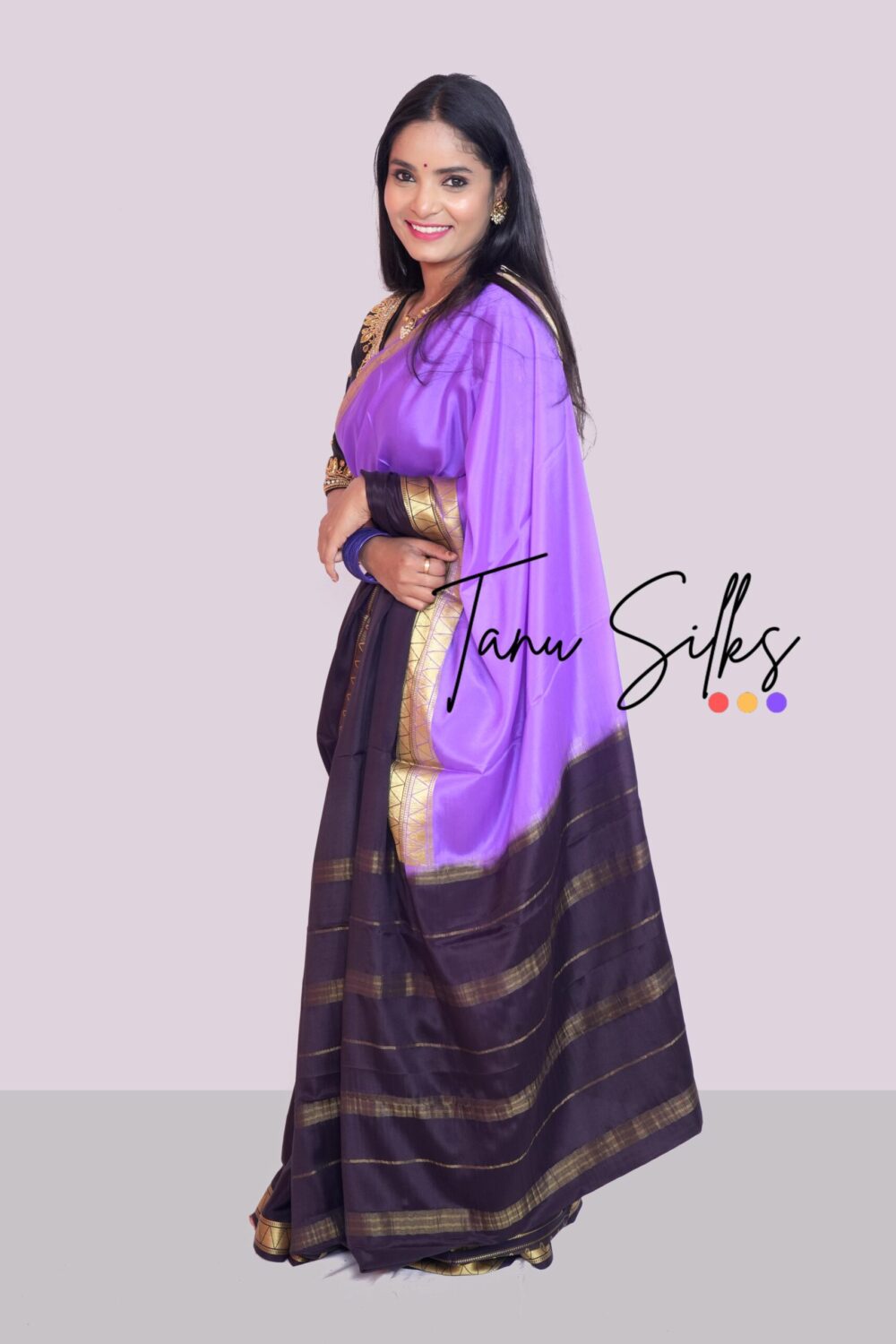 Pure Mysore silk with Light Purple - Black - Image 6