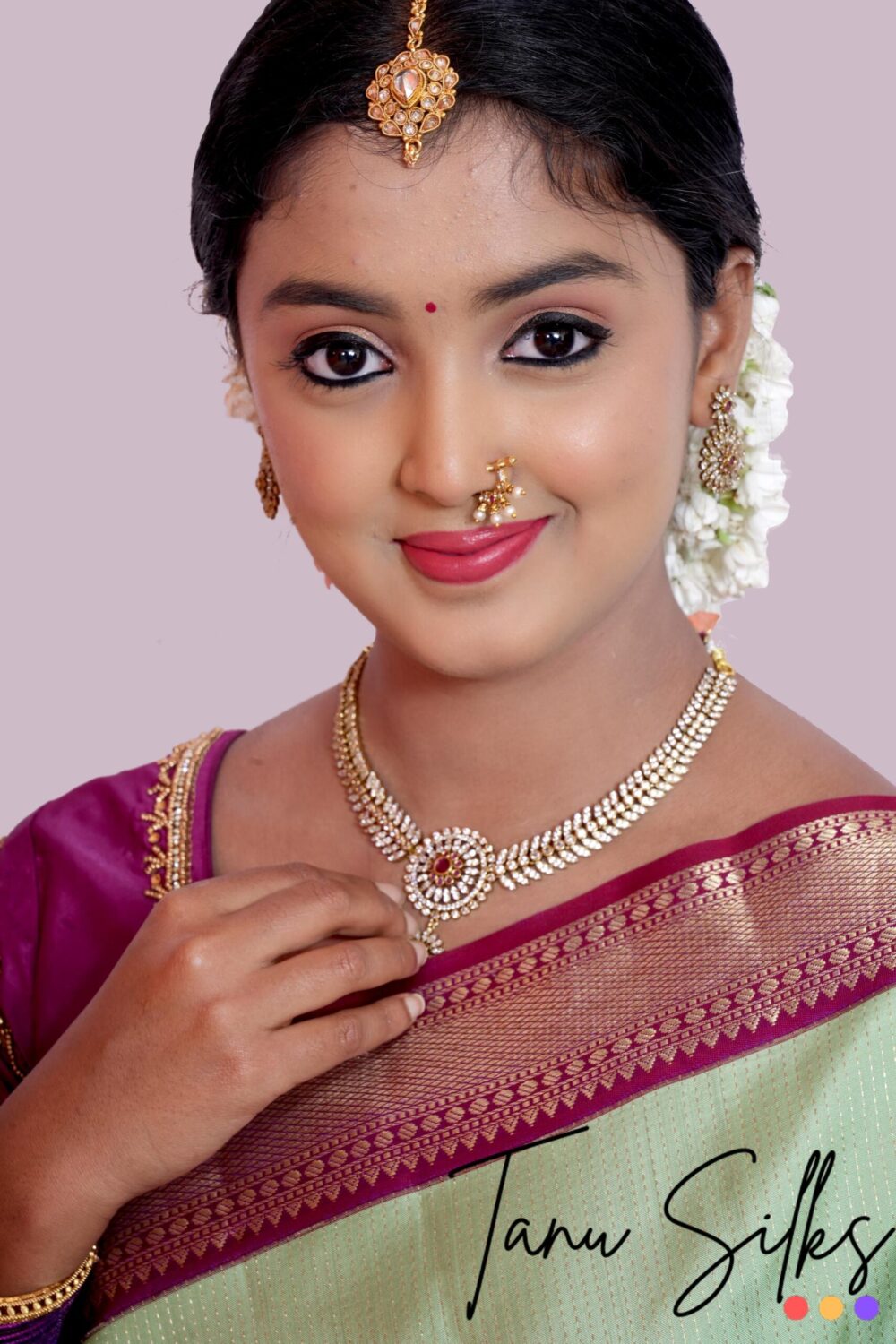 Kanchipuram Silk- Green bark with French plum - Image 2