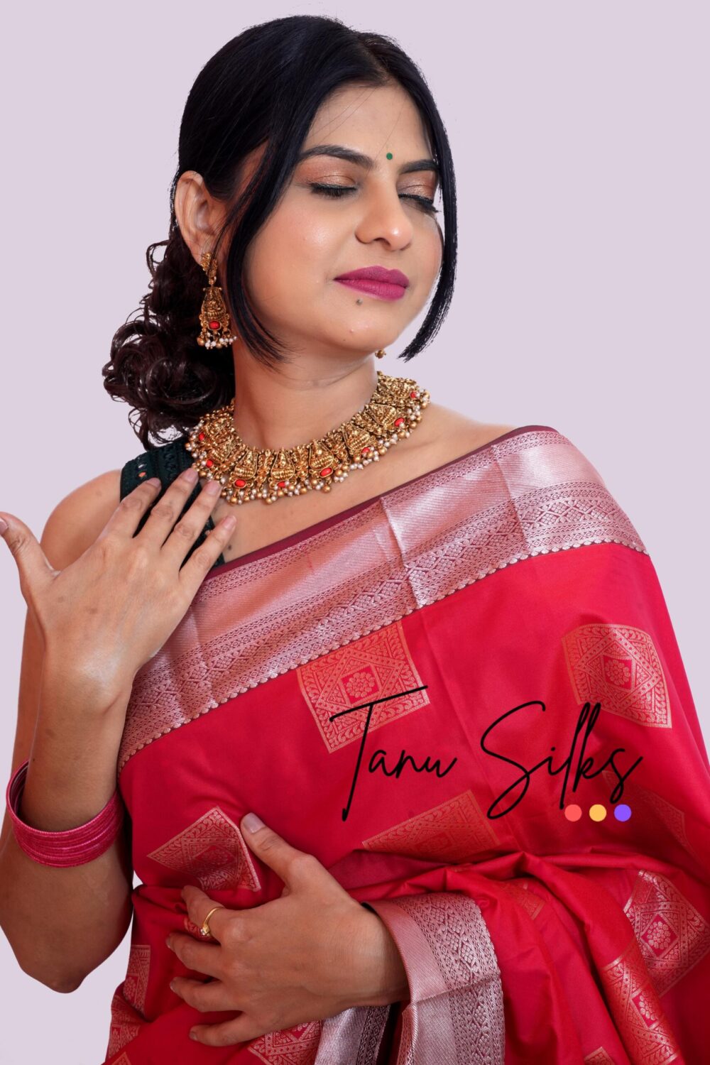 Kanchipuram Silk- Maganese Red with Dark green - Image 2