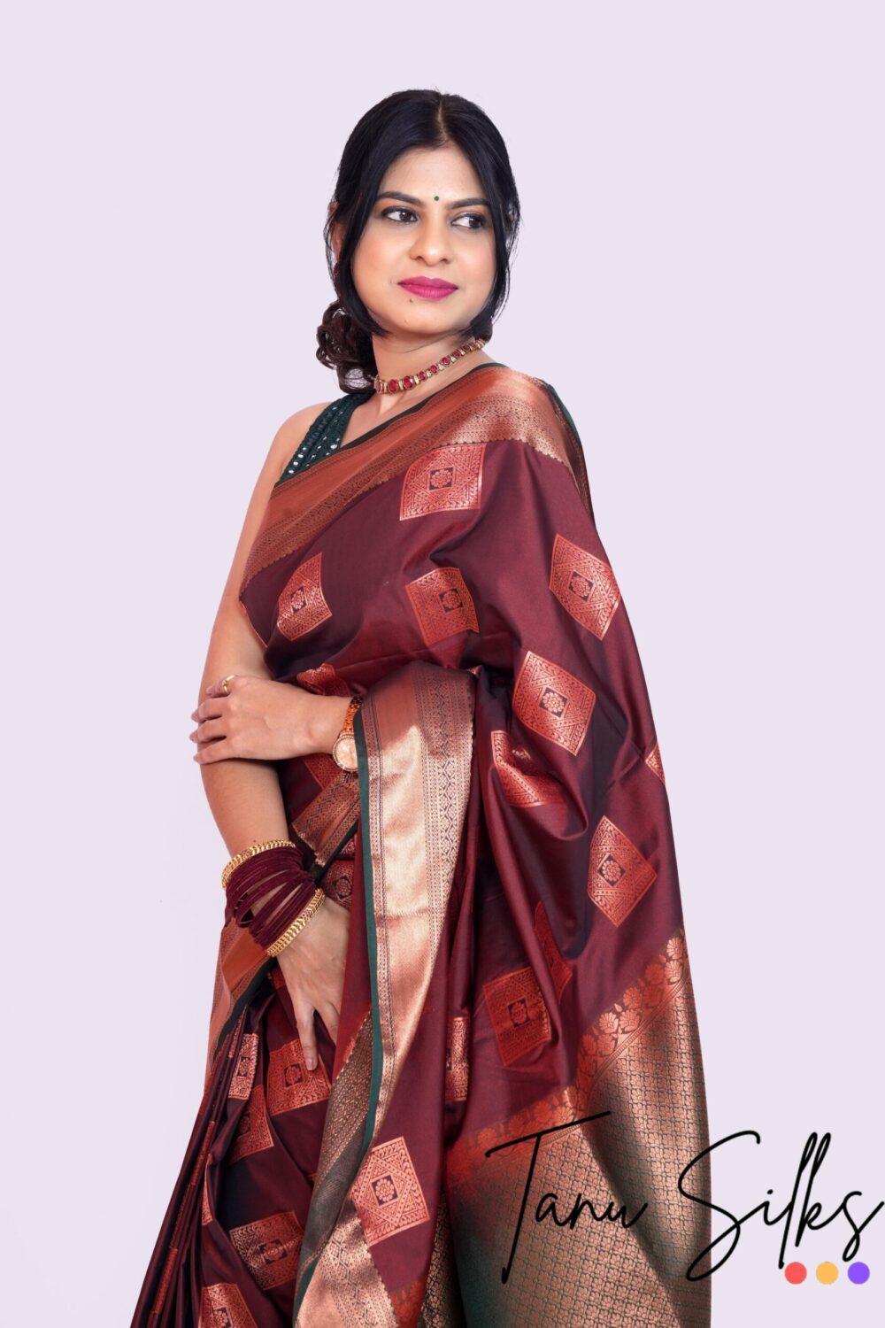 Kanchipuram semi Silk- marron with green