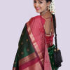 Kanchipuram Silk- Pinkish Red with Dark green - Image 3