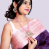 Kanchipuram Silk- Purple with Cream - Image 6