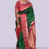 Kanchipuram Silk- Pinkish Red with Dark green - Image 4