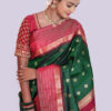 Kanchipuram Silk- Pinkish Red with Dark green - Image 5