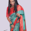 Kanchipuram Silk- Shadow green with Red - Image 3