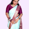 Kanchipuram Silk- Light blue with Dark Rasberry