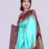 Kanchipuram Silk- Light aqua  with Wine